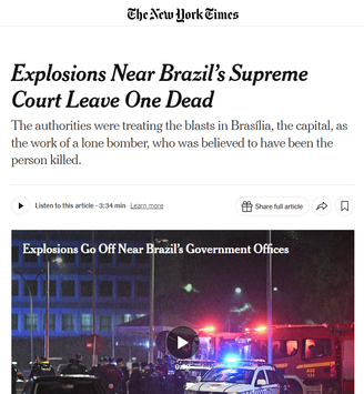 Veja como o The New York Times noticiou as explosões em Brasília