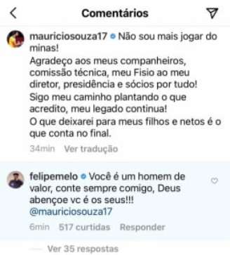 Comentário de Felipe Melo na publicação de Maurício Souza (Reprodução / Instagram)