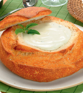 Sopa de queijo no pão italiano