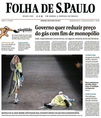 A imagem da tristeza na capa da edição deste domingo, dia 28, da Folha de S. Paulo, em foto de Rahel Patrasso/Xinhua