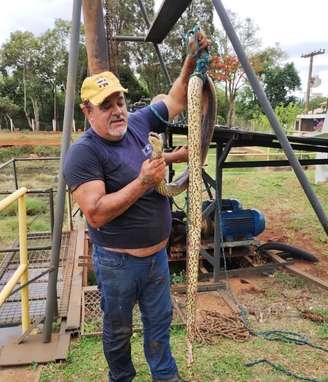 Sucuri passa grade de proteção e entra em tubulação de captação de água.