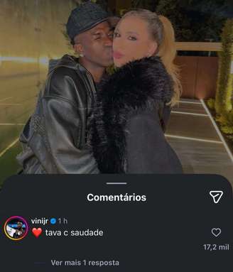 Vini Jr. comentou em foto de Virginia Fonseca.