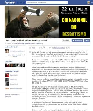 Evento no Facebook convoca ateus para um "desbatismo" público em várias cidades