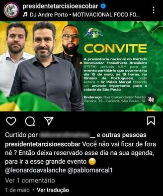 Pablo Marçal, Leonardo Avalanche e Tarcísio Escobar em convite para evento do PRTB