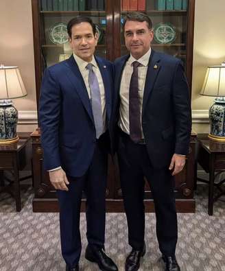 Secretário de Estado americano Marco Rubio ao lado de Flávio Dino em encontro nos Estados Unidos