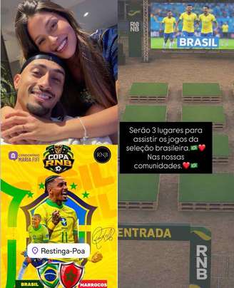 Comunidades ligadas à história do casal receberão telões para acompanhar os jogos da Seleção Brasileira –