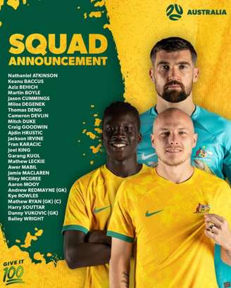 Convocação da Austrália para a Copa do Mundo de 2022 (Foto: Divulgação/Austrália)