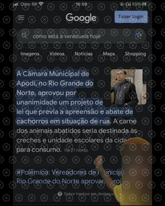 Em vídeo, homem mostra trecho de notícia sobre projeto de Apodi (RN) que previa o abate de animais de rua e mente ao alegar que carne de cães sacrificados seria destinada a escolas e creches