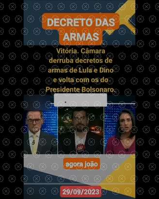 Trecho da programação da Jovem Pan News é tirado de contexto para alegar que Câmara derrubou decreto de armas de Lula