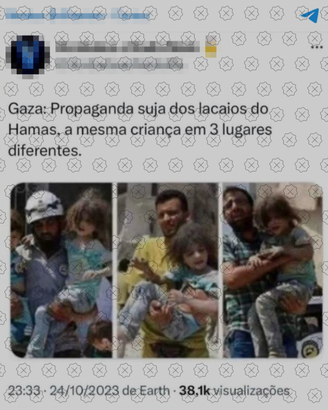 Fotos de resgate na Síria em 2016 são usadas como se fossem provas de manipulação de informações pelo Hamas sobre ataques em Gaza.