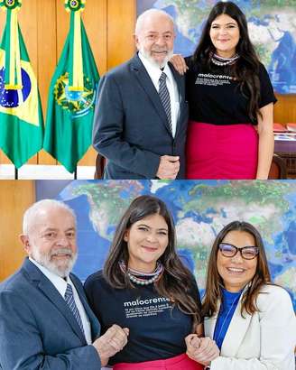 Da esquerda para a direita: o presidente da República, Luiz Inácio Lula da Silva (PT); a vereadora de Goiânia Aava santiago (PSDB) e a primeira-dama Rosângela da Silva, Janja.