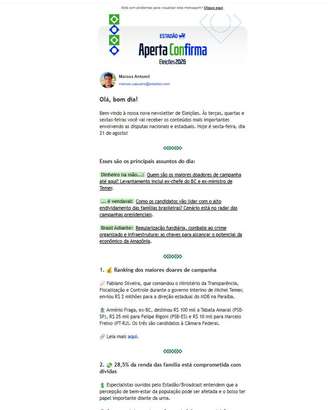 Newsletter 'Aperta Confirma' trará curadoria das principais notícias de eleições