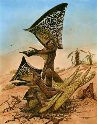 <p>Ilustração do pterossauro feita a partir de estudo dos novos fósseis encontrados</p>