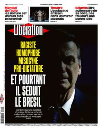 Capa do ‘Libération' desta sexta-feira traz reportagem sobre o candidato Jair Bolsonaro
