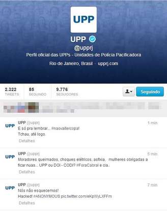Hacker invadiram perfil oficial das Unidades de Polícia Pacificadora do Rio
