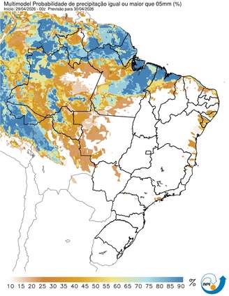 Probabilidade de chuva nesta quinta (30) em todo o Brasil. —