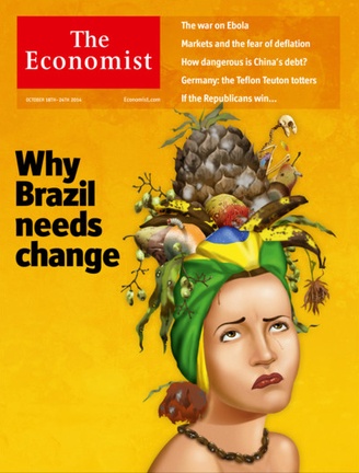 Capa da edição para a América Latina da revista britânica The Economist; para publicação, Aécio Neves "merece vencer" eleição presidencial
