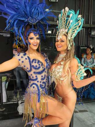 Neste sábado (22), a atriz Ellen Rocche e a ex-BBB Cacau Collucci se uniram a outras passistas para gravar uma vinheta da Globo para o Carnaval 2015