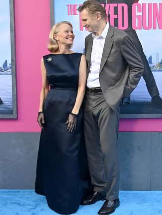 Pamela Anderson e Liam Neeson na pré-estreia da nova versão do filme 'Corra que a Polícia vem aí', em Nova York
