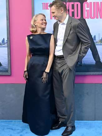 Pamela Anderson e Liam Neeson na pré-estreia da nova versão do filme 'Corra que a Polícia vem aí', em Nova York