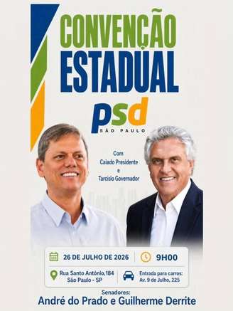 Kassab publicou montagem com Tarcísio e Caiado para divulgar convenção do PSD