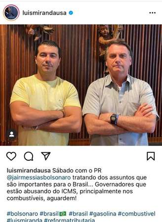 O deputado Luis Miranda publicou foto de encontro com Bolsonaro no dia 20 de março
