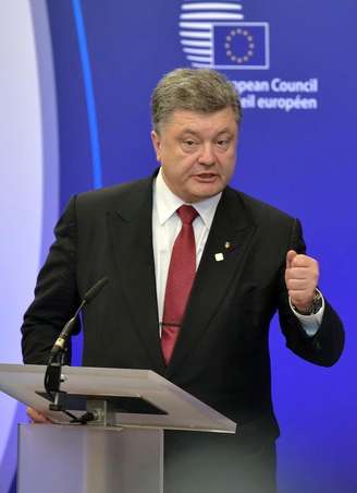 Presidente da Ucrânia, Petro Poroshenko, durante conferência em Bruxelas. 12/02/2015