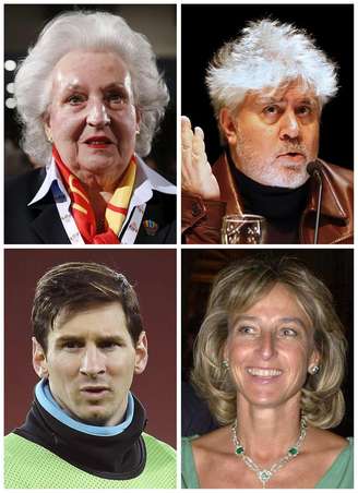 Pilar de Borbón, irmã do Rei Juan Carlos; o diretor de cinema Pedro Almodóvar; o jogador Lionel Messi; e Micaela Domeq Beaumont, da família Domecq -  espanhóis relacionados ao 'Panamá Papers'