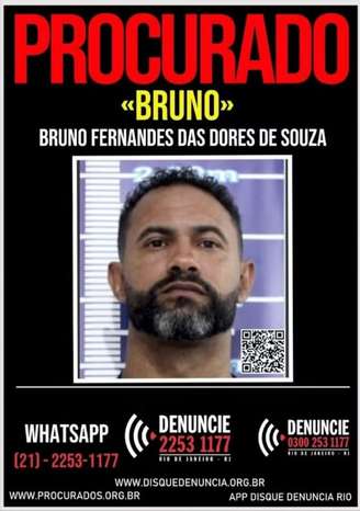 Cartaz de procurado do goleiro Bruno foi divulgado pelo Disque-Denúncia