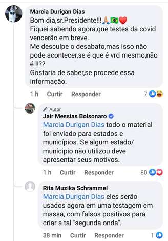 Bolsonaro atribuiu culpa a Estados e municípios em publicação no Facebook