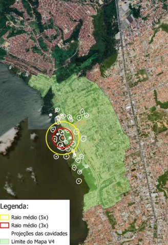 Mapa da área afetada pelo colapso iminente da mina 18 da Braskem