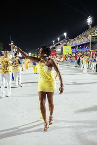 Maria Gal durante ensaio técnico da Unidos da Tijuca na Sapucaí