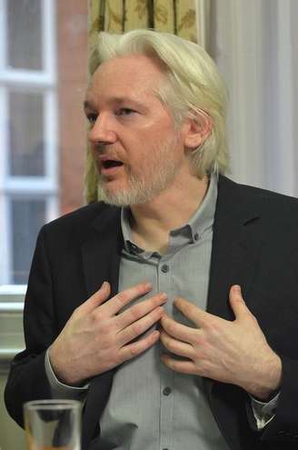 Fundador do WikiLeaks, Julian Assange, durante entrevista coletiva na embaixada do Equador em Londres.    18/08/2014