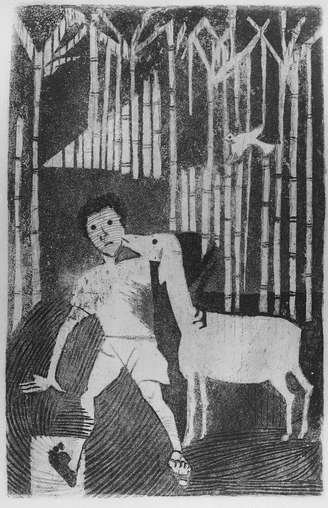 Ilustração 'Menino Com Carneiro', presente em edição especial de 'Menino do Engenho', de José Lins do Rego, com gravuras de Candido Portinari.