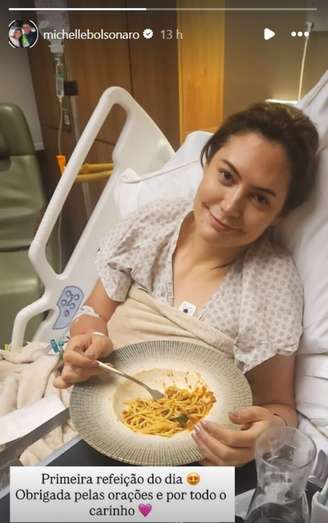 Ex-primeira-dama Michelle Bolsonaro fez um post em cama de hospital.