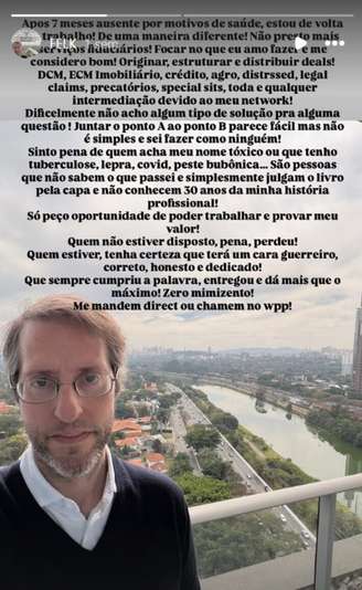 Em postagem, Ivo informou que voltou a trabalhar após ficar afastado por motivos de saúde.