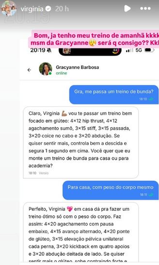 Virginia pediu ajuda da inteligência artificial de Gracyanne Barbosa