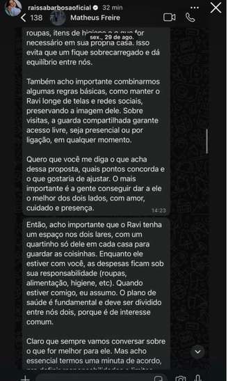 Raissa Barbosa expôs as exigências feitas por Matheus Freire