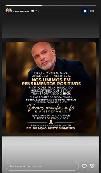 Mensagem publicada por Renner, da dupla com Rick.