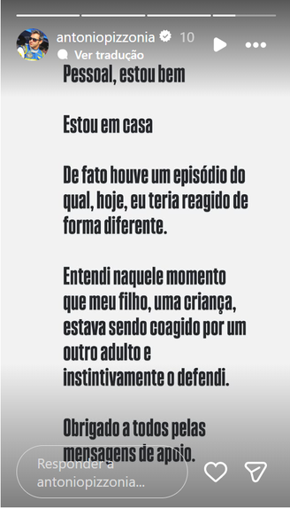 Ex-piloto brasileiro de Fórmula 1 Antônio Pizzonia, de 45 anos, se manifestou nas redes sociais e afirmou que reagiu de forma instintiva para defender o filho no episódio que resultou em sua prisão por agressão nos EUA