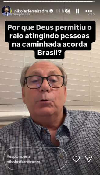 Nikolas Ferreira compartilhou vídeo de coach religioso que associa a uma “vontade divina” o raio que atingiu participantes da Caminhada pela Liberdade
