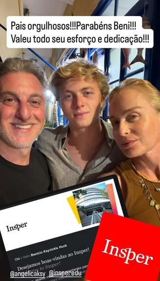Luciano Huck e Angélica comemoram aprovação de Benício em faculdade de São Paulo
