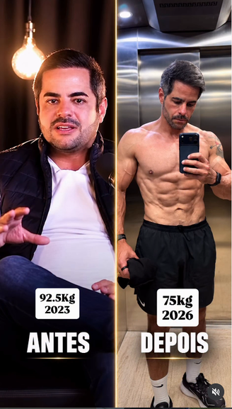 O empresário e marido de Simone Mendes, Kaká Diniz mostra o antes e depois