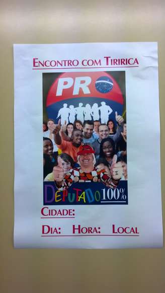 Cartaz que vai promover a caravana de Tiririca por cidades de SP