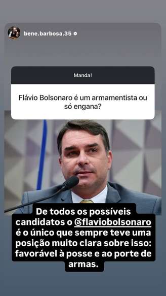 Flávio Bolsonaro compartilhou publicação em seu perfil no Instagram