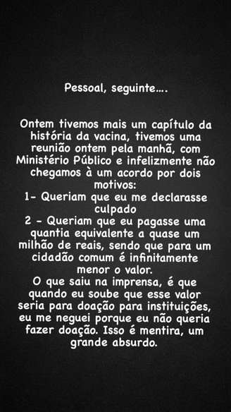 Pronunciamento de Wesley Safadão no Instagram