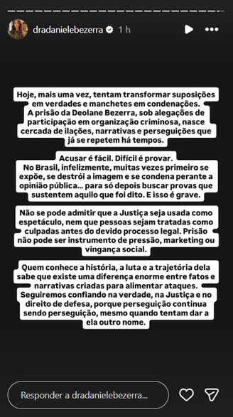 Daniele Bezerra Stories Instagram.
