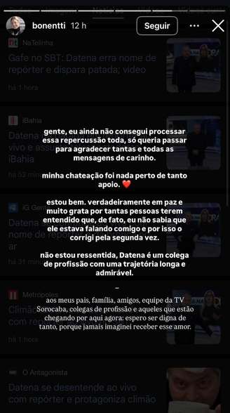 Nicole Bonetti se pronunciou após sermão de José Luiz Datena