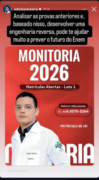 Edcley Teixeira vende monitorias para o Enem nas redes sociais