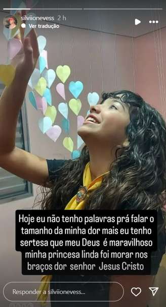 Postagem do pai, Silvio Neves, sobre a filha Ana Luiza, que morreu após comer bolo envenenado.